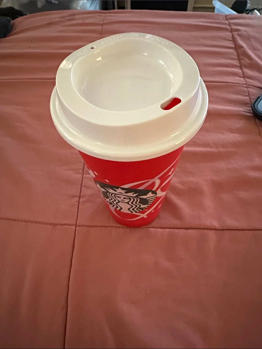 Starbucks Red Cup with White Swirl and Green Siren Logo